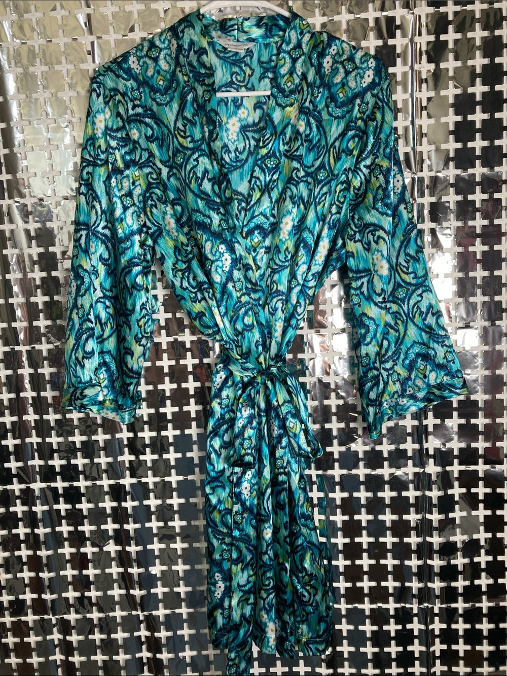 Liz Claiborne Teal and Aqua Floral Print Long Sleeve Dress